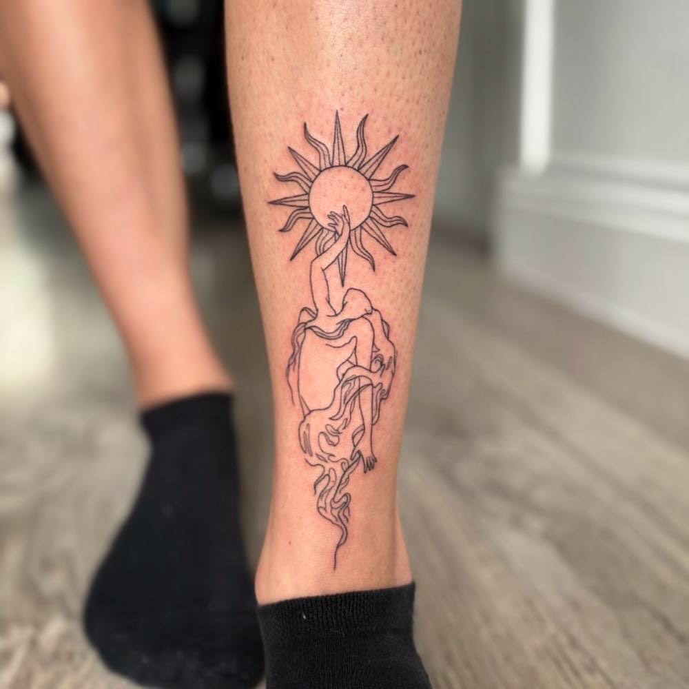 Sun and woman fine line piece
